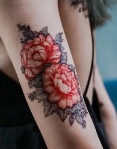 Red Peony Flower Tattoo