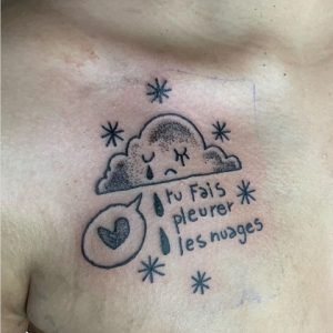 Cloud Tattoo With Instructions On Chest