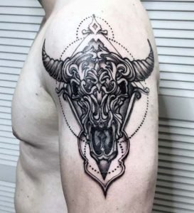 wolf and bull skull tattoo