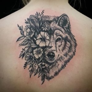 wolf skull Face tattoo