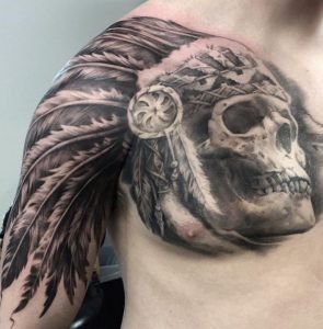 wolf skull headdress tattoo