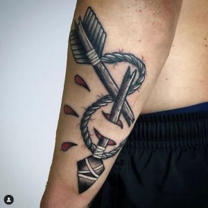 Broken Arrow Back Hand Tattoo 