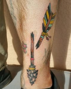 Broken Arrow Down Leg Tattoo