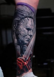 Michael Myers Long Knife Leg Tattoo