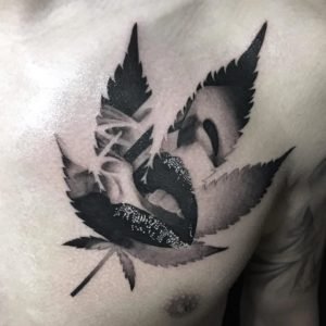 Chest pot Leaf Tattoo Design 