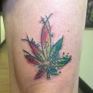 Red-colored Pot Leaf Tattoo