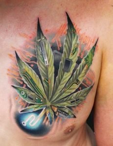 Beautiful Pot Leaf Chest tattoo