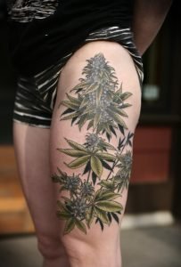 Pot Leaf Thigh tattoo