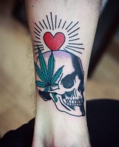  Pot Leaf Skull Red Tattoo