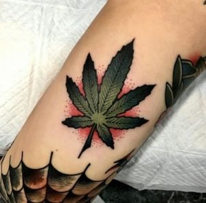 Pot Leaf Red Sun Tattoo