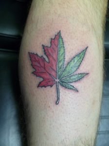 Red Green Pot Leaf War Tattoo