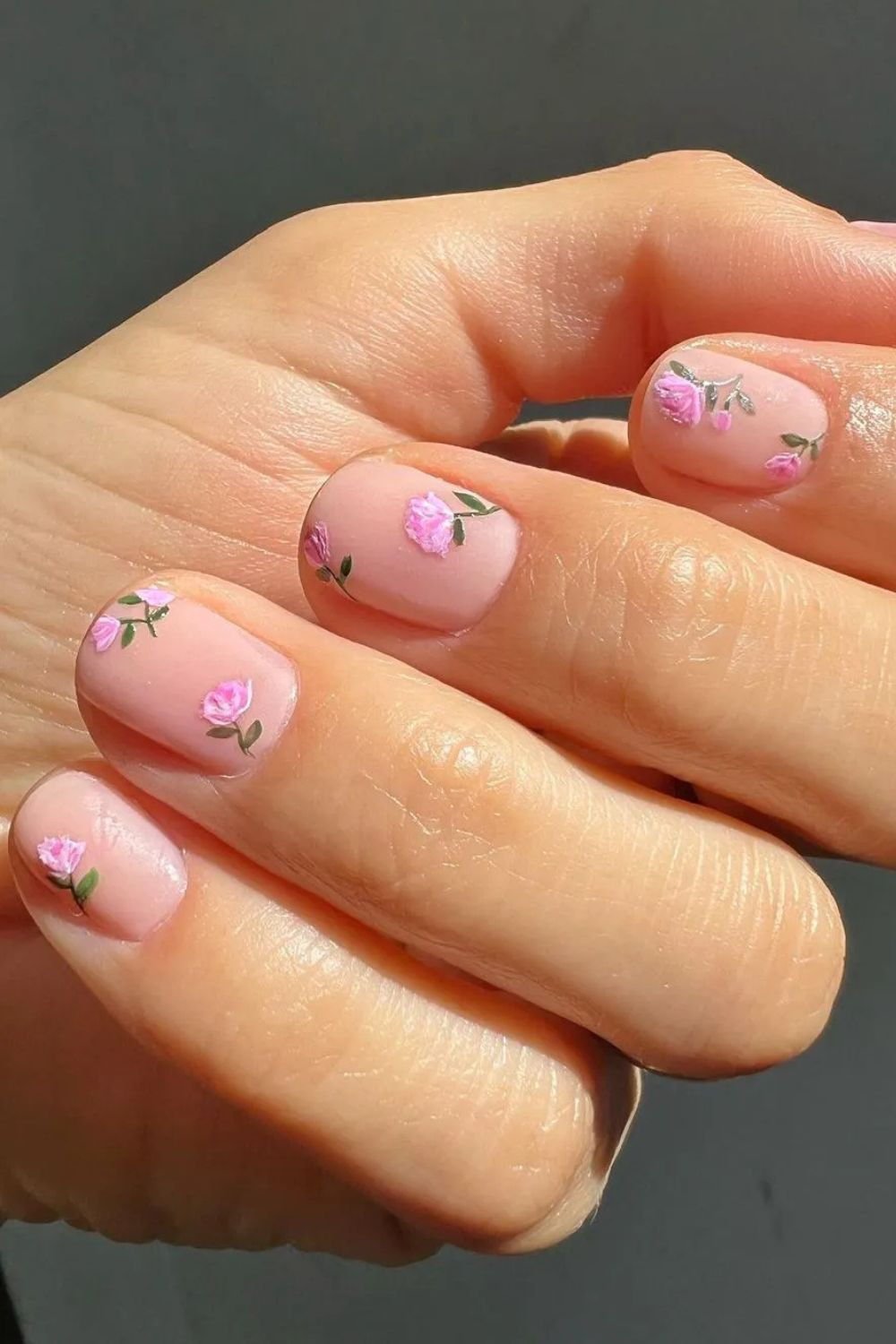 Nude Nails with Floral Accents