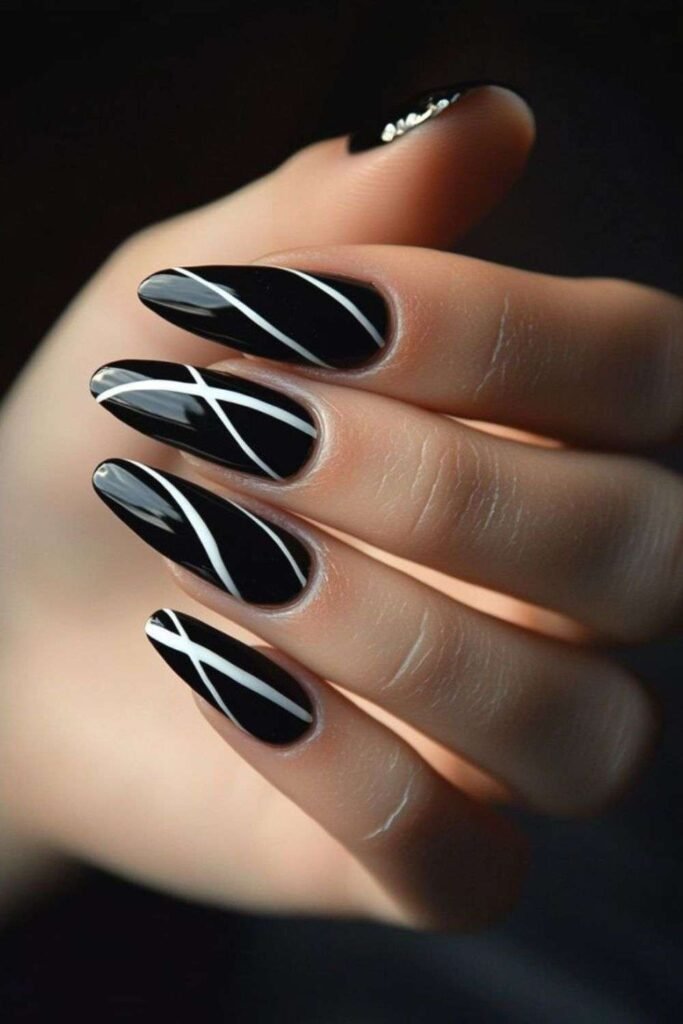 Black Floral Nail Art