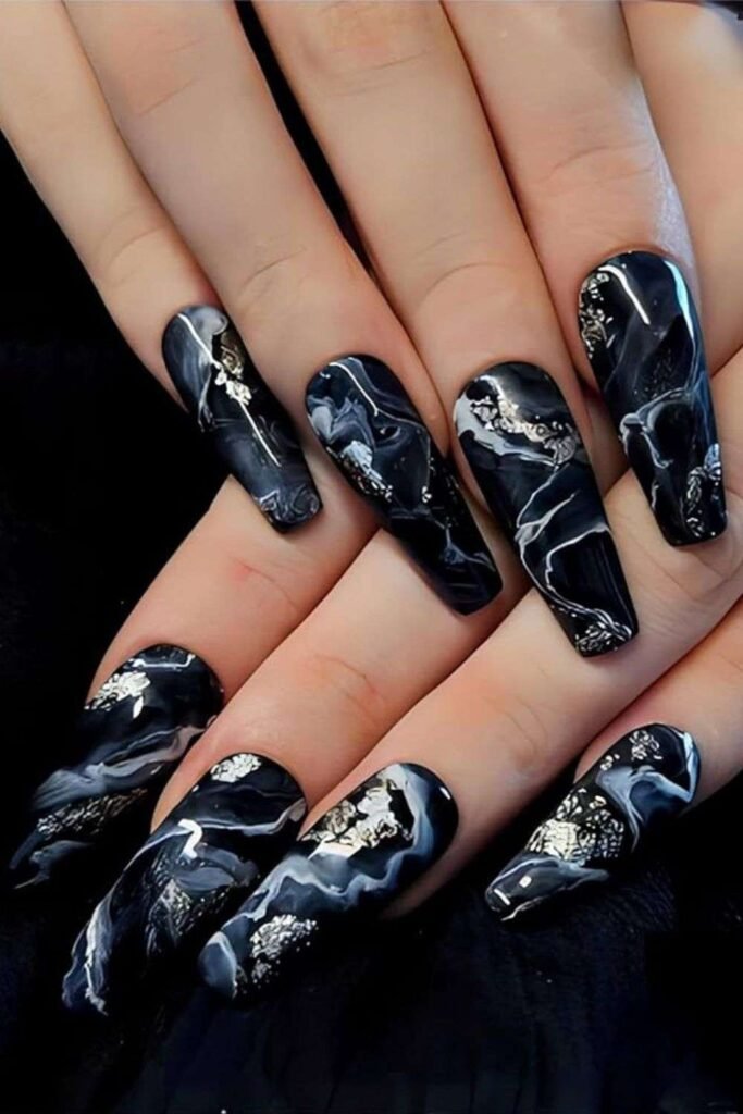 Black Marble Nails