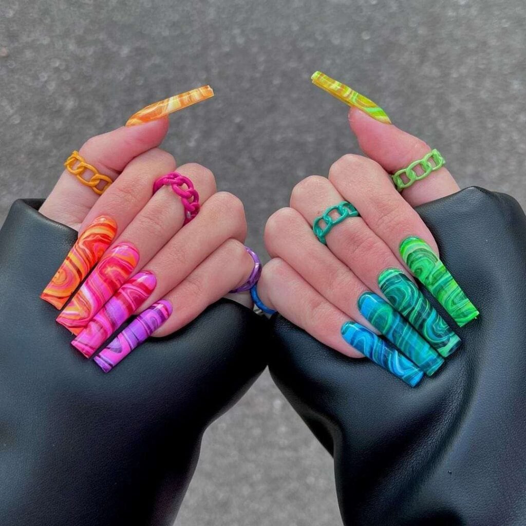 Neon Marble Nails