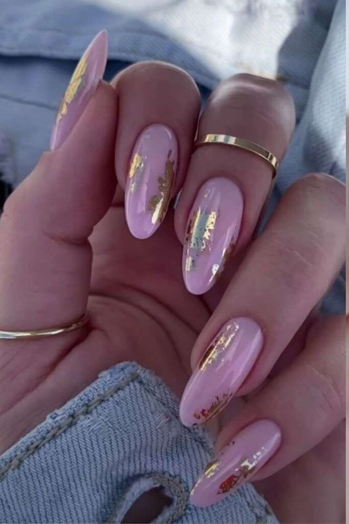 Pink and Gold Foil Nails